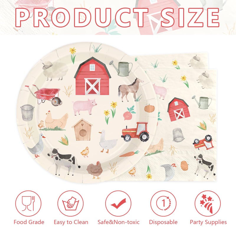 Greencian 100 Pcs Farm Chicken Party Supplies Silly Goose Chicken Flower Horse Cow Plates and Napkins Disposable Farm Animals Tableware Set for Farmer Kids Tea Party Baby Shower Party Decorations Serves 50 - Image 4