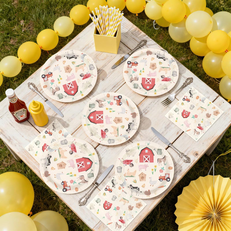 Greencian 100 Pcs Farm Chicken Party Supplies Silly Goose Chicken Flower Horse Cow Plates and Napkins Disposable Farm Animals Tableware Set for Farmer Kids Tea Party Baby Shower Party Decorations Serves 50 - Image 5