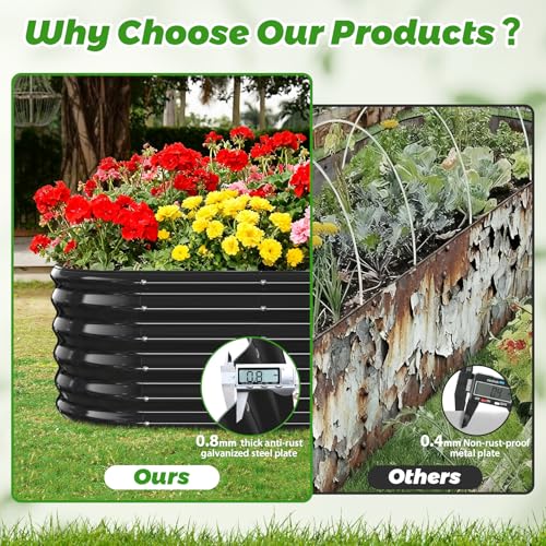 YSEJOMP 17" Tall Outdoor Garden Raised Garden Bed Kits, 5ft X 2ft Oval,0.8MM Thick Metal Raised Planter Bed/Ground Planter Box for Variety of Flowers,Herbs,Vegetables (Black, 60X24X16.5 Inches) - Image 5