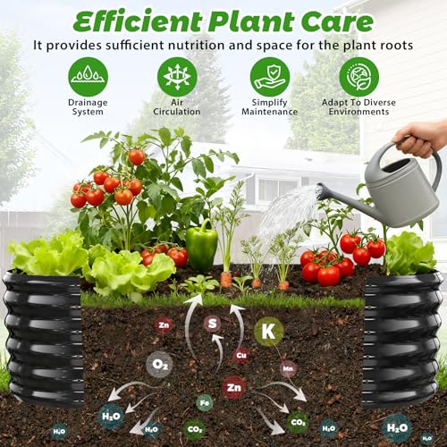 YSEJOMP 17" Tall Outdoor Garden Raised Garden Bed Kits, 5ft X 2ft Oval,0.8MM Thick Metal Raised Planter Bed/Ground Planter Box for Variety of Flowers,Herbs,Vegetables (Black, 60X24X16.5 Inches) - Image 3