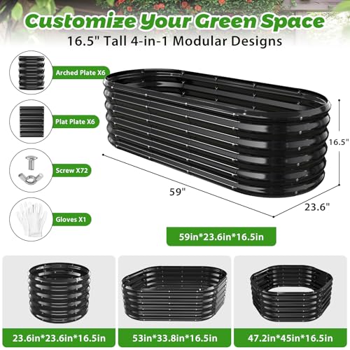 YSEJOMP 17" Tall Outdoor Garden Raised Garden Bed Kits, 5ft X 2ft Oval,0.8MM Thick Metal Raised Planter Bed/Ground Planter Box for Variety of Flowers,Herbs,Vegetables (Black, 60X24X16.5 Inches) - Image 4