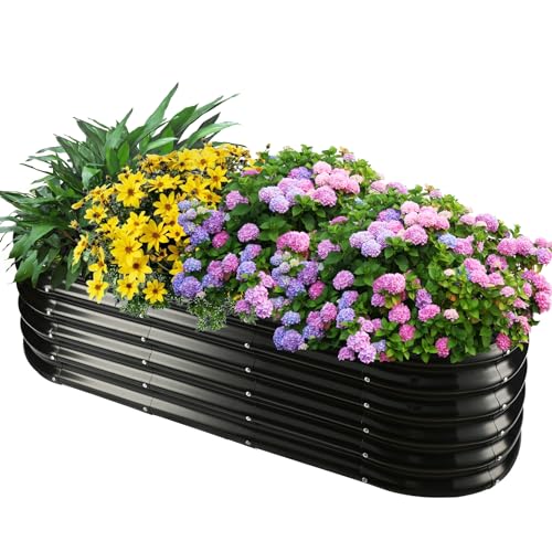 YSEJOMP 17" Tall Outdoor Garden Raised Garden Bed Kits, 5ft X 2ft Oval,0.8MM Thick Metal Raised Planter Bed/Ground Planter Box for Variety of Flowers,Herbs,Vegetables (Black, 60X24X16.5 Inches) - Image 1