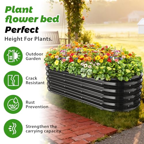 YSEJOMP 17" Tall Outdoor Garden Raised Garden Bed Kits, 5ft X 2ft Oval,0.8MM Thick Metal Raised Planter Bed/Ground Planter Box for Variety of Flowers,Herbs,Vegetables (Black, 60X24X16.5 Inches) - Image 2