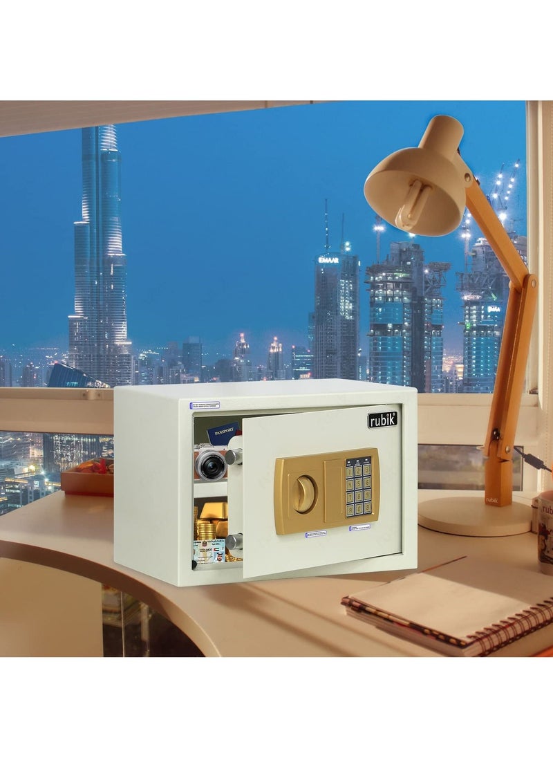 Rubik - Safe Box A4 Document Size With Digital Lock and Override Key For Home Office Shop Business RB-25E (25x35x25cm) Off White/Gold - Image 1