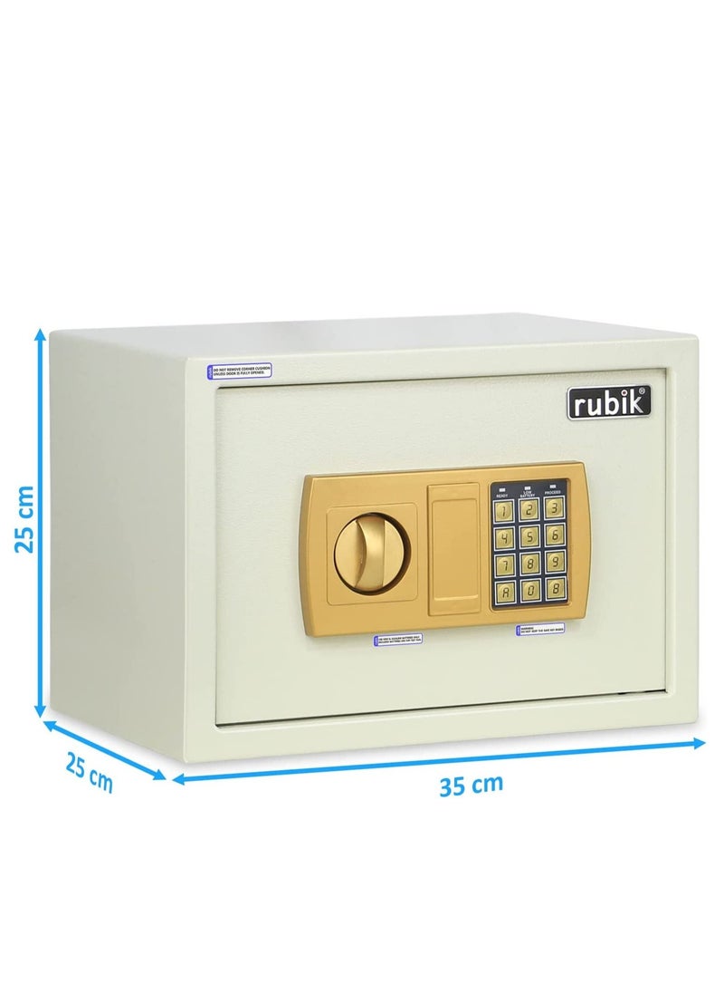 Rubik - Safe Box A4 Document Size With Digital Lock and Override Key For Home Office Shop Business RB-25E (25x35x25cm) Off White/Gold - Image 1