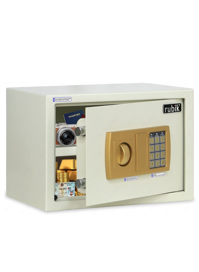 Rubik - Safe Box A4 Document Size With Digital Lock and Override Key For Home Office Shop Business RB-25E (25x35x25cm) Off White/Gold - Image 1