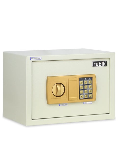 Safe Box A4 Document Size With Digital Lock and Override Key For Home Office Shop Business RB-25E (25x35x25cm) Off White/Gold