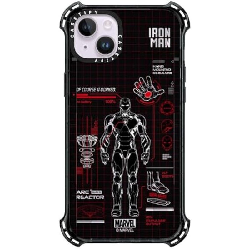 Casetify Bounce iPhone 14 Plus Case 【Iron Man Co-Lab / 6X Military Grade Drop Tested / 21.3ft Drop Protection/Compatible with Magsafe】 - Iron Man Blue Print Tech - Red - Clear Black - Image 2