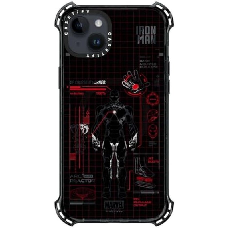 Casetify Bounce iPhone 14 Plus Case 【Iron Man Co-Lab / 6X Military Grade Drop Tested / 21.3ft Drop Protection/Compatible with Magsafe】 - Iron Man Blue Print Tech - Red - Clear Black - Image 5