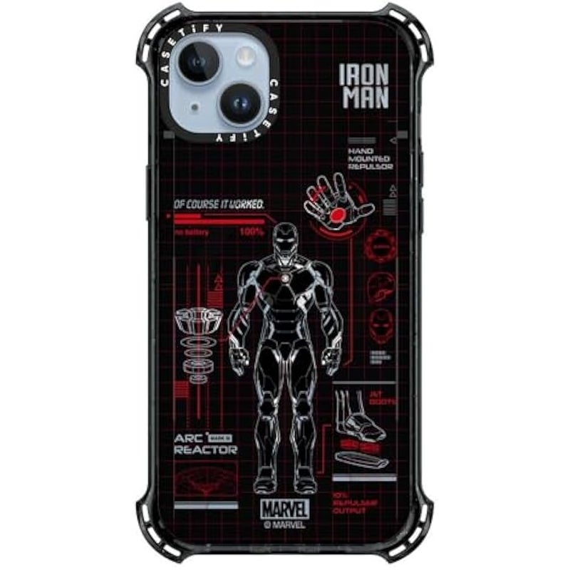 Casetify Bounce iPhone 14 Plus Case 【Iron Man Co-Lab / 6X Military Grade Drop Tested / 21.3ft Drop Protection/Compatible with Magsafe】 - Iron Man Blue Print Tech - Red - Clear Black - Image 4