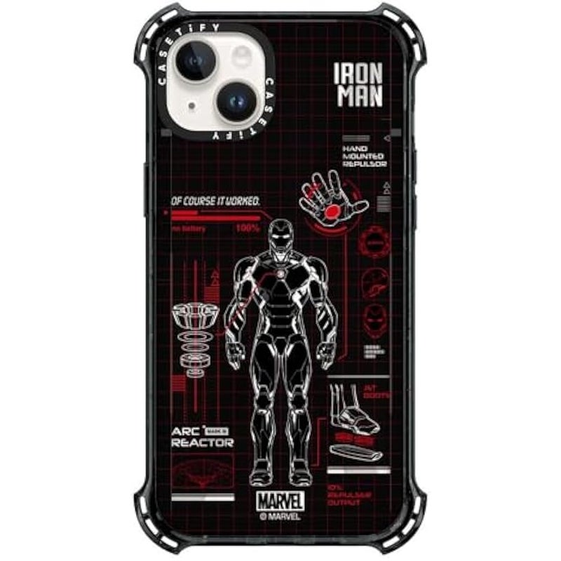 Casetify Bounce iPhone 14 Plus Case 【Iron Man Co-Lab / 6X Military Grade Drop Tested / 21.3ft Drop Protection/Compatible with Magsafe】 - Iron Man Blue Print Tech - Red - Clear Black - Image 1