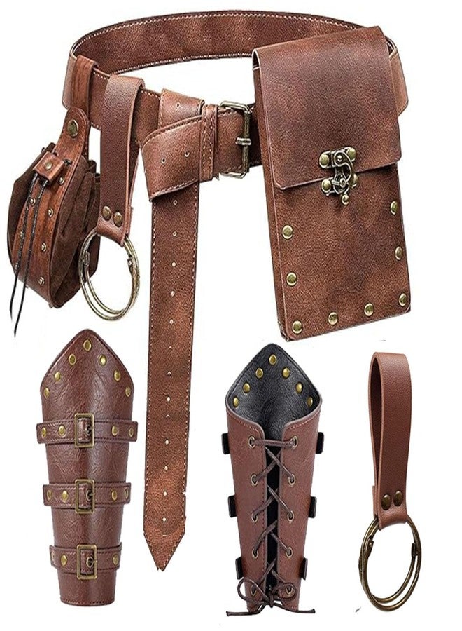 SUMGOGO Renaissance Belt Pouch Purse Viking Bracer Hook Halloween Set Medieval Festival Costume Accessory Casual Fanny Pack Waist Bag (Dual-Brown) - Image 1