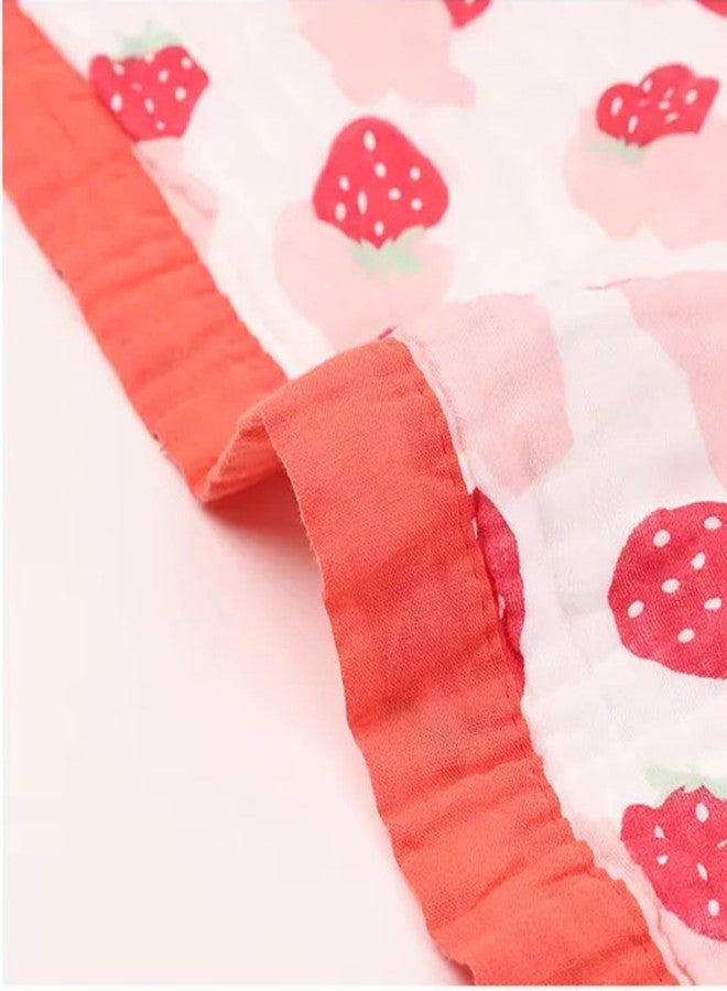 فوي دروب بطانية موسلين للأطفال من VOIDROP مكونة من 6 طبقات - 110 × 110 سم، قطن عضوي بطبعة ديناصور، ناعمة وجيدة التهوية للأطفال حديثي الولادة والأطفال الصغار - حافة خضراء، لفافة خفيفة الوزن متعددة الألوان (طبعة فراولة) - Image 5