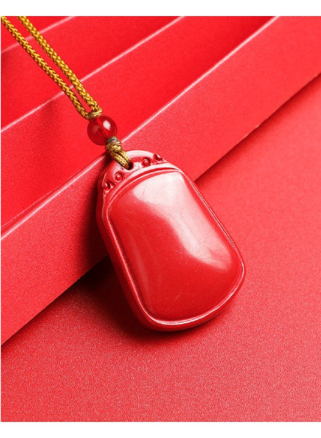 Genuine High-content Cinnabar Imperial Sand Six-syllable Mantra Heart Sutra Worry-free Plaque Premium Necklace - Image 1