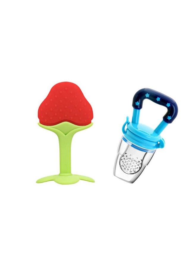Tinny Tots Baby Fruit Shaped Soft Silicone Teether Toys For Baby Textured Molar Teeth Gum Massage Bpa Free With Baby Vegetable Fruit Nibbler Pacifier Musical Rattle Soother Combo(Strawberry) - Image 1