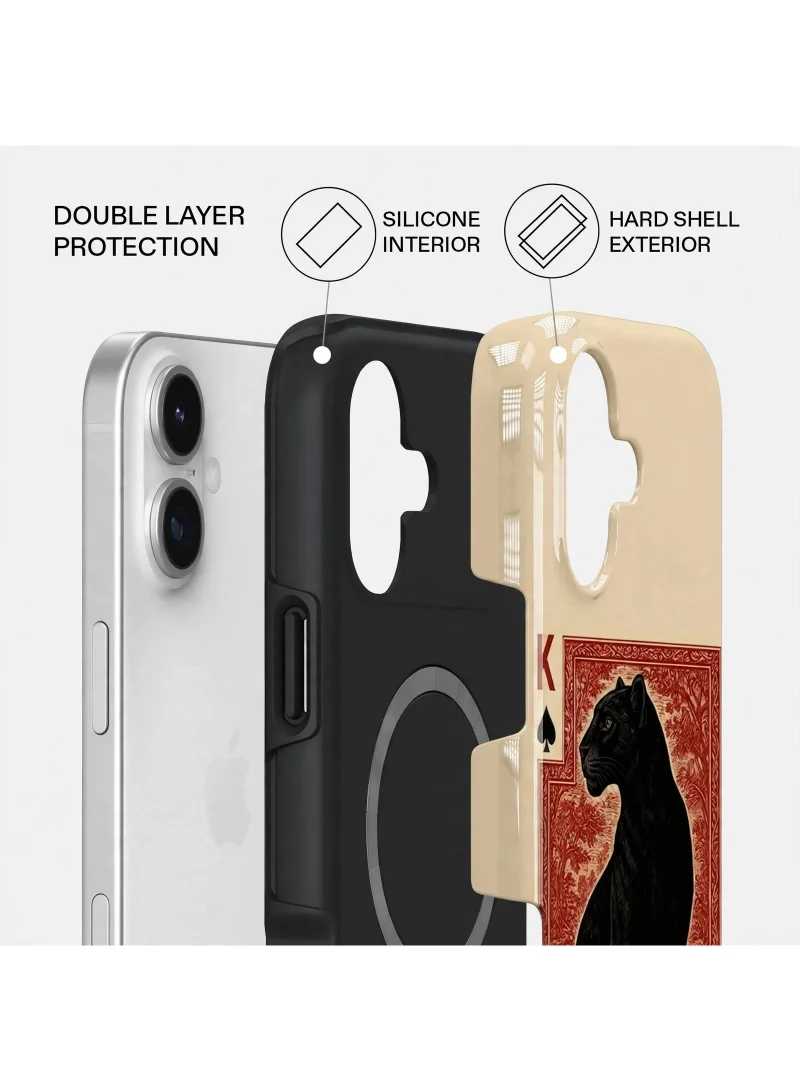 Mobcos iPhone 17 Golden Panther Premium Case Compatible with Hybrid Dual-Layer Hard Shell + Silicone Protection - Scratch-Resistant Shockproof Mobile Cover
