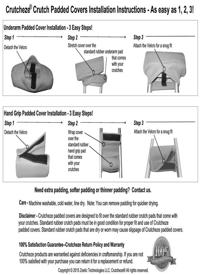 CRUTCHEZE CRUTCHES PADS AND CRUTCH BAG 5 PIECE SET. PREMIUM, Designed in USA Underarm Pads, Hand Grips and Pouch - Surgery and Injury Recovery Accessories - Image 4