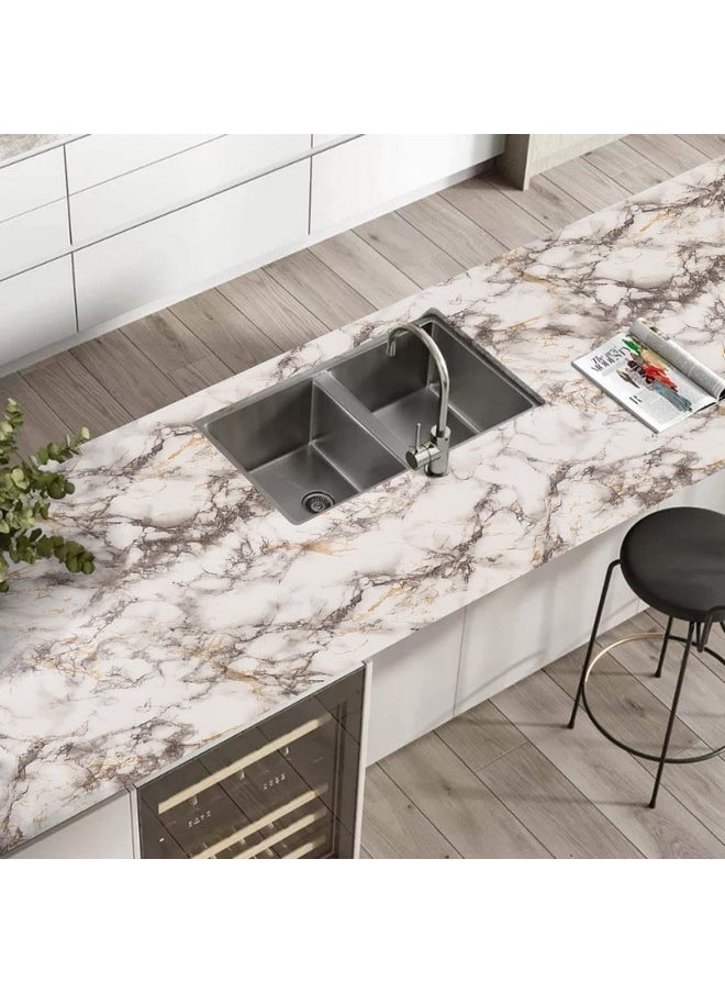 Decoroom - 17.71X118 Marble Contact Paper For Countertops Glossy Peel And Stick Granite Marble Wallpaper For Kitchen And Bathroom Cabinets Vinyl Film Self Adhesive Removable - Image 1
