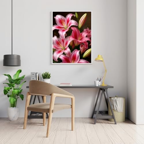 Mosaflare 5D Diamond Painting Kits for Adults, Lily Flower Diamond Art for Beginners, DIY Full Round Drill Paint by Diamonds Dot Gem Art for Adults, Home Wall Decor 12x16 Inch - Image 4