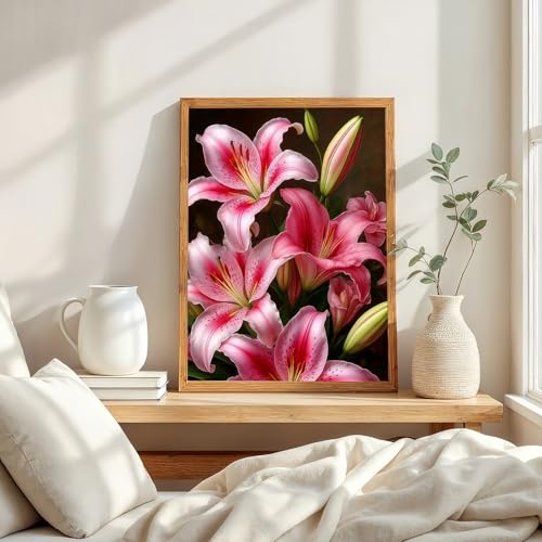 Mosaflare 5D Diamond Painting Kits for Adults, Lily Flower Diamond Art for Beginners, DIY Full Round Drill Paint by Diamonds Dot Gem Art for Adults, Home Wall Decor 12x16 Inch - Image 3