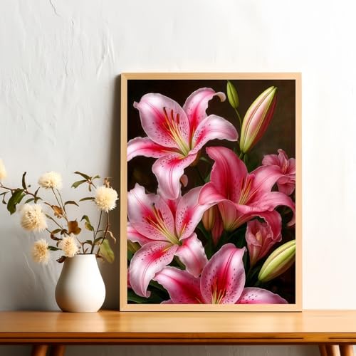 Mosaflare 5D Diamond Painting Kits for Adults, Lily Flower Diamond Art for Beginners, DIY Full Round Drill Paint by Diamonds Dot Gem Art for Adults, Home Wall Decor 12x16 Inch - Image 2