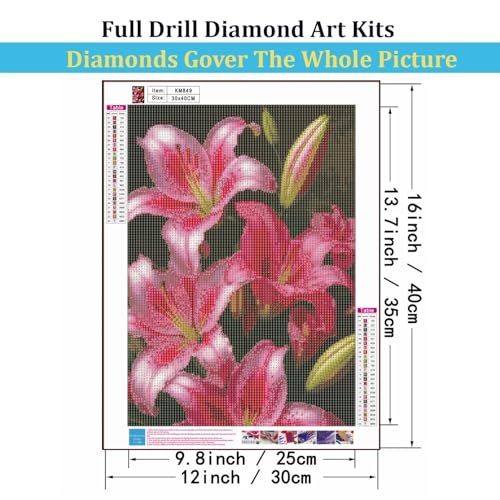 Mosaflare 5D Diamond Painting Kits for Adults, Lily Flower Diamond Art for Beginners, DIY Full Round Drill Paint by Diamonds Dot Gem Art for Adults, Home Wall Decor 12x16 Inch - Image 5