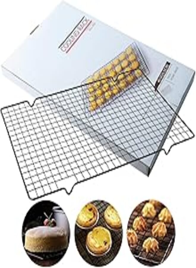 Liseng 2 Pack Cooling Racks for Baking Non Stick Metal Cake Cooling Wire Roasting Rack Large/Small Heavy Cooling Mesh for Cake/Bread/Biscuit/Cookie Drying Decorating Stand