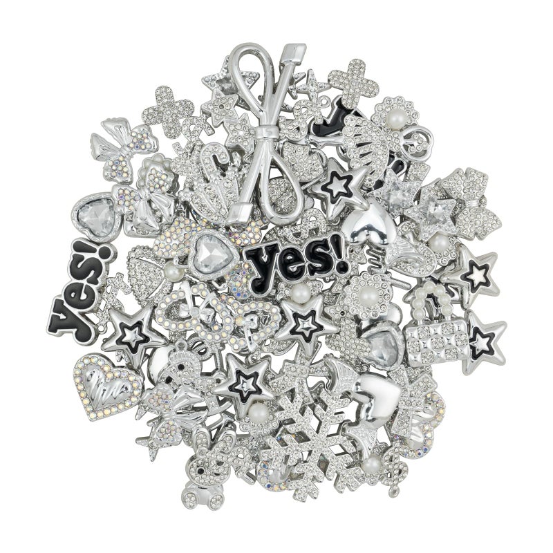 DoDoBeads 80 Pcs Big Junk Charms Bulk, Bling Flat Back Charms for Junk Socks, Silver Rhinestone Charm for Socks, Hearts, Bows, Stars, Bunnies, and More Cute DIY Decorations - Image 4