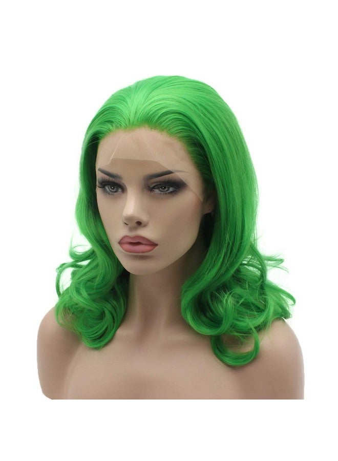 Lushy Ushy Stylish Medium Length Green Wig Heat Resistant Heavy Density Synthetic Lace Front Wig - Image 4