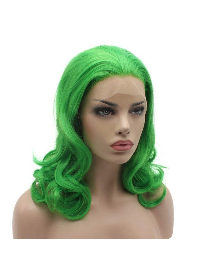 Lushy Ushy Stylish Medium Length Green Wig Heat Resistant Heavy Density Synthetic Lace Front Wig - Image 3