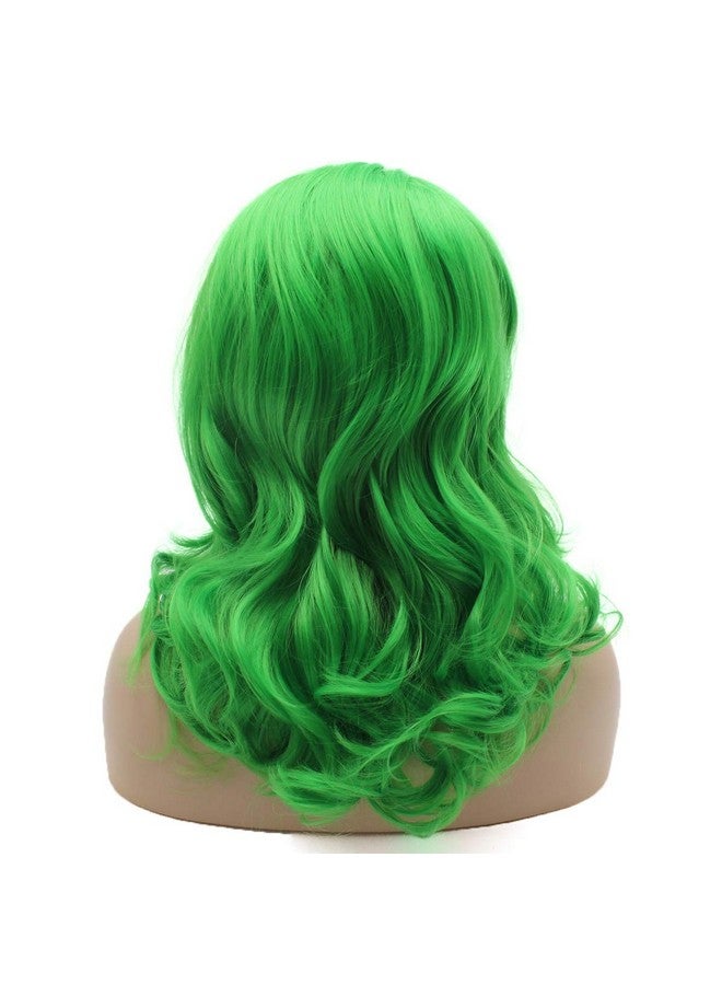 Lushy Ushy Stylish Medium Length Green Wig Heat Resistant Heavy Density Synthetic Lace Front Wig - Image 5