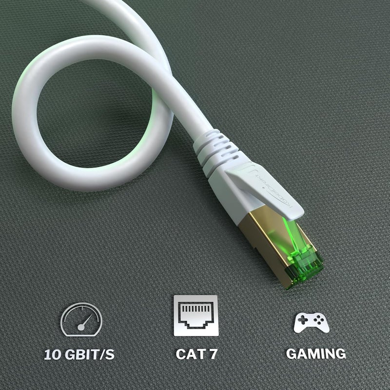 كيبل دايركت – كابل شبكة Cat 7 – 1.5 متر – كابل LAN 10 جيجابت وكابل إيثرنت – متوفر بأطوال 0.25-30 متر (مناسب للشبكات عالية السرعة، الكمبيوتر الشخصي، الألعاب، المبدل، الموجه والمودم، RJ45 – أبيض) - Image 2