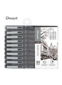 Deli Deli EC393 Pigment Liner Set - 10 Black Waterproof and Permanent Pens, Needle Tip for Technical and Drawing Work  - Image 1