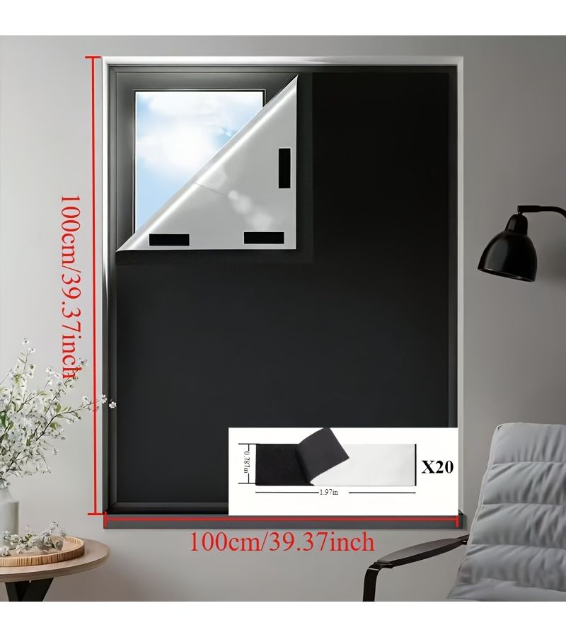 DIY Portable Black Sticker Light Blocking Curtain 51.18 X 62.99 Inch Self-Adhesive Window Film Including 20 Adhesive Strips Darkest Blackout Travel Curtains - Image 2