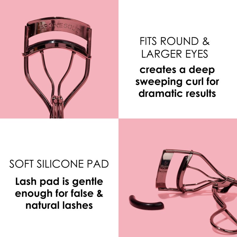 JAPONESQUE Extreme Lash Curler - Scissor Comfort Handle, Deep Curl, Keeps Lashes Curled for 8 Hours, High Arch Design, for Natural or False Lashes, Includes 1 Refill Pad (Gunmetal) - Image 3