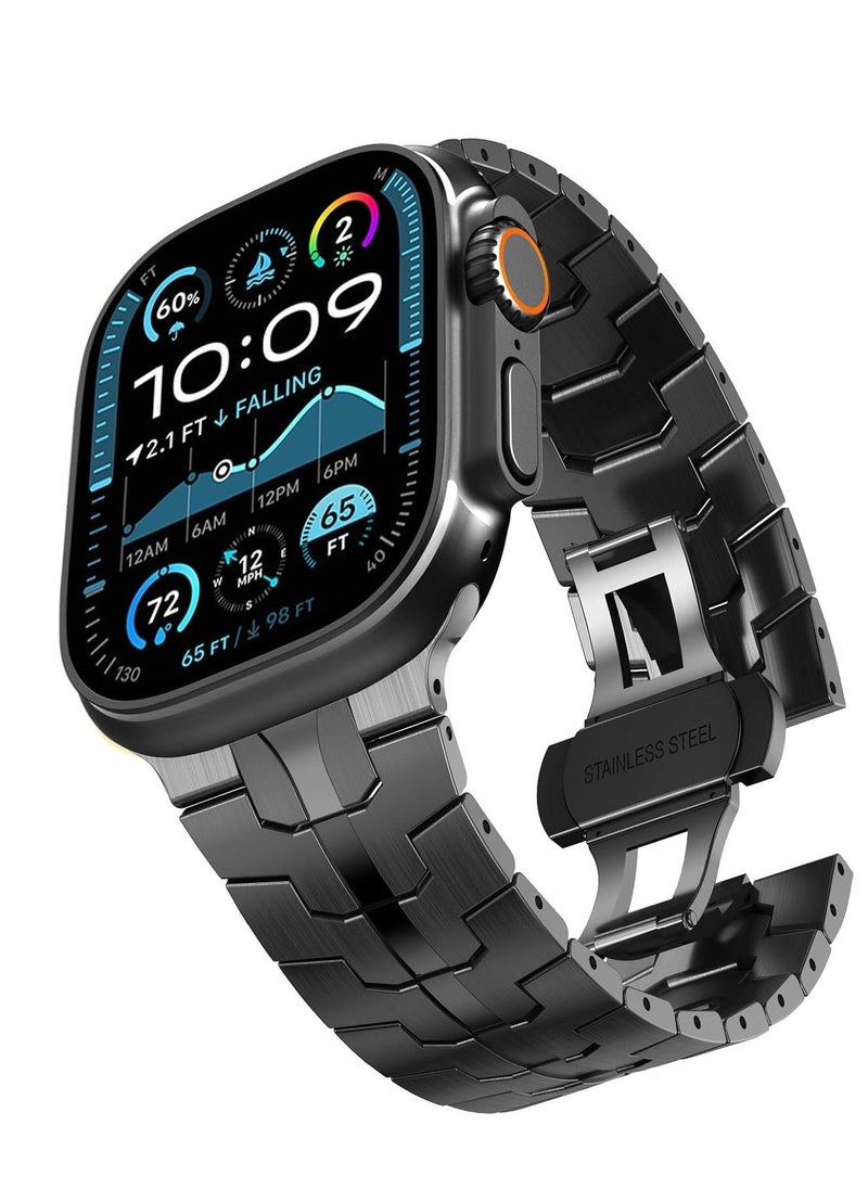 ELTRAZONE Stainless Steel Strap for iWatch 49mm 46mm 45mm 44mm 42mm – Black Replacement Band for Apple Watch Ultra 3 | Ultra 2 | Ultra | Series 10 9 8 7 SE 6 5 4 3 2 1 – Durable, Sleek, and Adjustable - Image 1