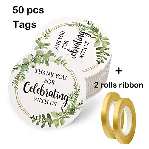 None/Brand Thank You for Celebrating with Us Tags, Thank You Tags for Wedding Favors, Bridal Showers, Birthdays, Parties and Baby Showers, Thank You Gift Tags with String, 2 Inches, 50 Count., Green - Image 4