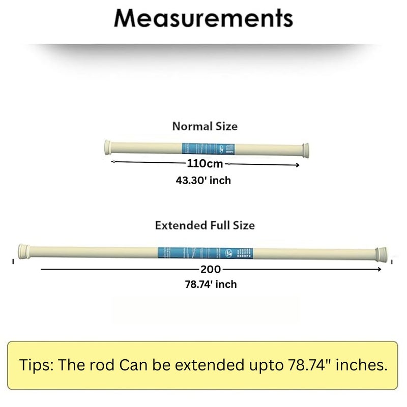 Home-Cloud Expandable Shower Curtain Rod, Extendable Room Divider without Drilling, Adjustable Shower Rod, Sturdy & Rust Resistant Rod (Beige Pack Of 1, Extendable- 110 to 200 Cm) - Image 3