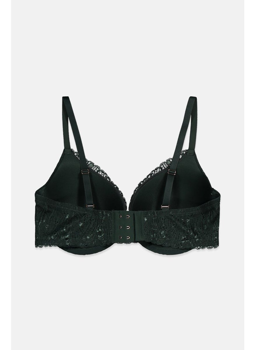 Tchibo Women Underwired Lightly Padded Lace Bra, Green  - Image 2