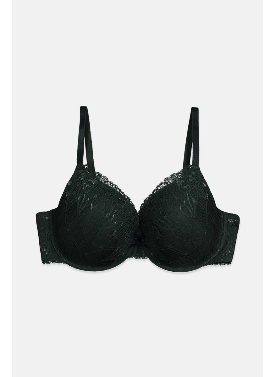 Tchibo Women Underwired Lightly Padded Lace Bra, Green  - Image 1