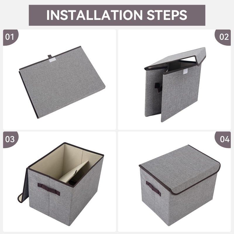Bagnizer Large 17" 42 Quarts Collapsible Stackable Storage Bins with Lids [3-Pack] Foldable Fabric Linen Storage Boxes Cube, Closet Organizer Baskets with Label for Home (16.7 x 12 x 12, Gray) - Image 3