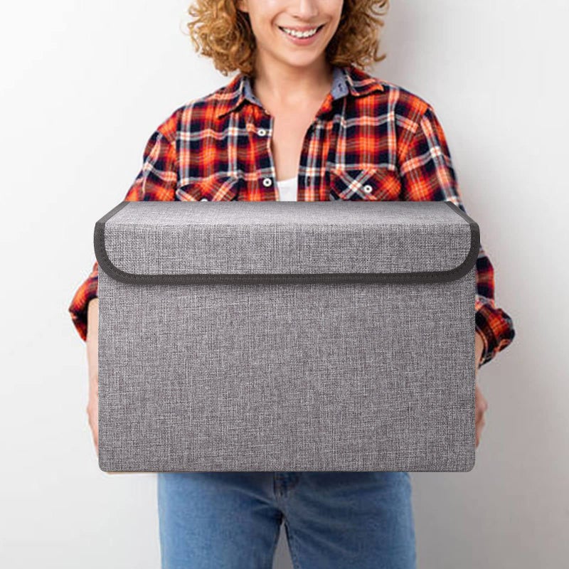 Bagnizer Large 17" 42 Quarts Collapsible Stackable Storage Bins with Lids [3-Pack] Foldable Fabric Linen Storage Boxes Cube, Closet Organizer Baskets with Label for Home (16.7 x 12 x 12, Gray) - Image 5
