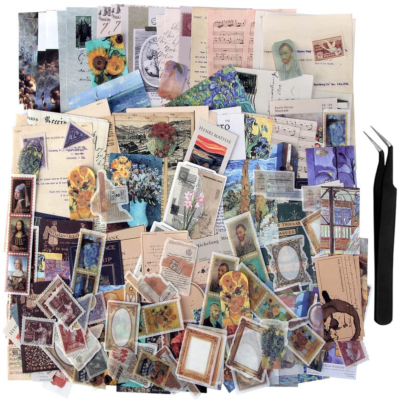 TIYPKE 200pcs Artistic Stickers for Journaling Supplies  Aesthetic Vintage Paper for Scrapbooking Planners Notebook DIY Craft Kits Postage Stamp Journal