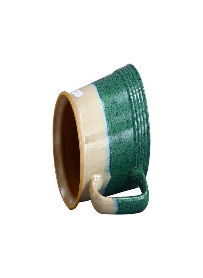 Caffeine Ceramic Handmade Cream and Green Studio Beer Mug - Set of 1 - Image 2