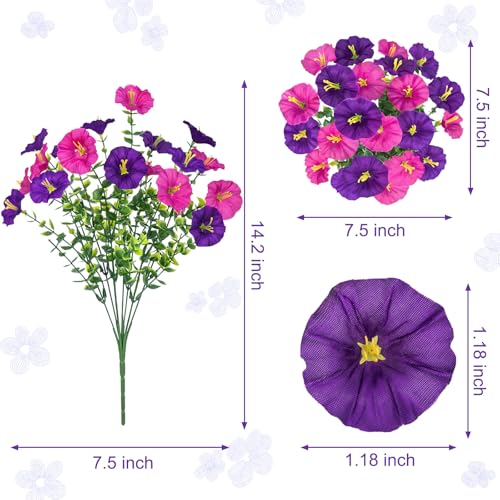 Bassion Artificial Flowers for Outdoors 16 Bundles Mix Color Silk Fake Flowers Morning Glory UV Resistant Eucalyptus Plants Faux Petunias Plants for Porch Garden Planters Window Box Outside Indoor Decor - Image 3