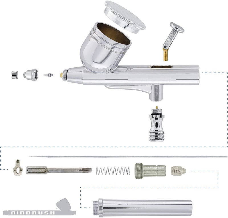 SHIELD PLUS Airbrush Paint Spray Gun Kit Tool 0.3mm Gravity Feed Dual Action Cake Decorating, Makeup (Silver) - Image 2