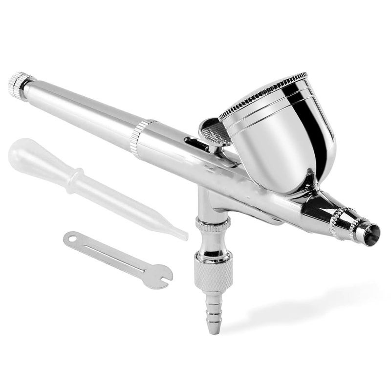 SHIELD PLUS Airbrush Paint Spray Gun Kit Tool 0.3mm Gravity Feed Dual Action Cake Decorating, Makeup (Silver) - Image 1