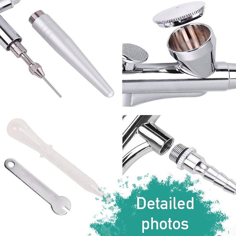 SHIELD PLUS Airbrush Paint Spray Gun Kit Tool 0.3mm Gravity Feed Dual Action Cake Decorating, Makeup (Silver) - Image 4