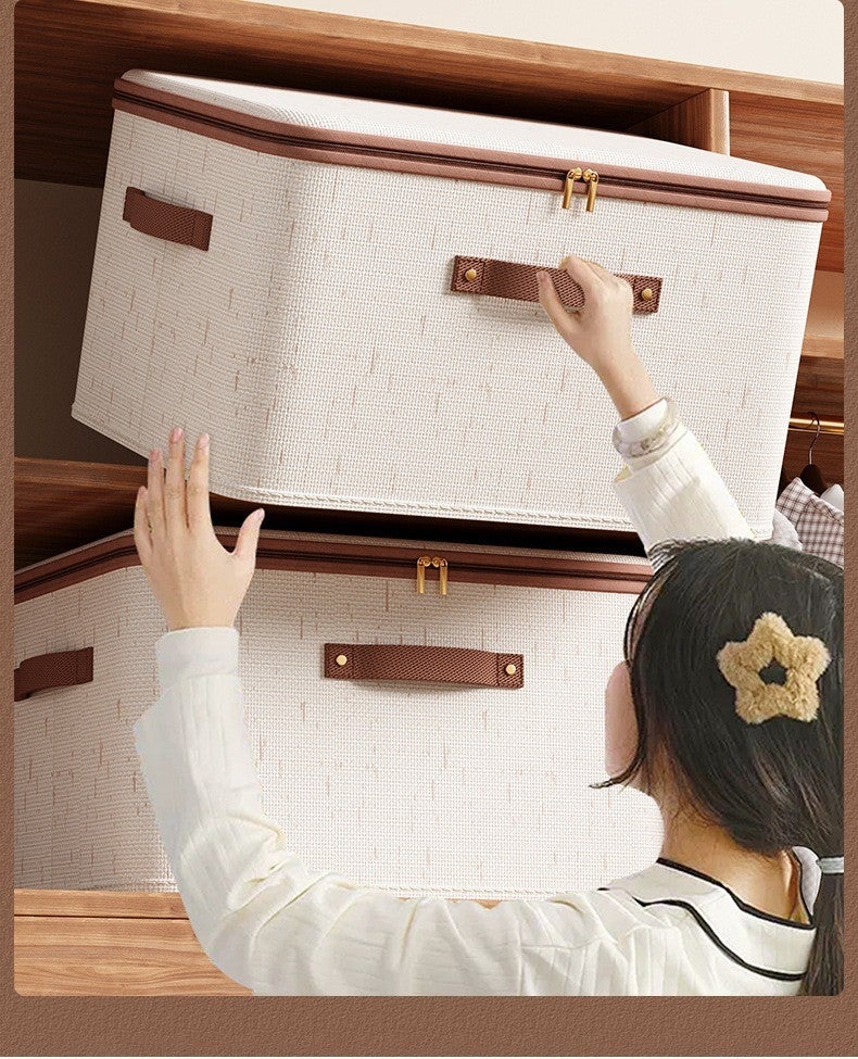 صندوق تخزين جديد من القطن والكتان بسحّاب للاستخدام في الملابس، المنزل وغرفة النوم - Image 4