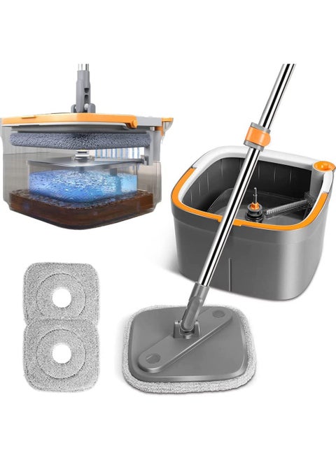 Spin Mop and Bucket Set with Self Separation Dirty and Clean Water System Self Wringing 360° Rotating Square MSpin Mop and Bucket Set with Self Separation Dirty and Clean Water System Self Wringing 36
